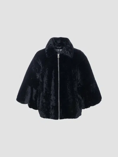 Gorski Women's Textured Shearling Lamb Zip Coat With Cropped Sleeves In Black