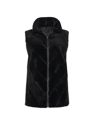 Gorski Women's Textured Shearling Lamb Zip Vest Reversible To Taffeta In Black