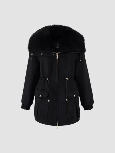Gorski Women's Zip Coat With Detachable Lamb Collar In Blue