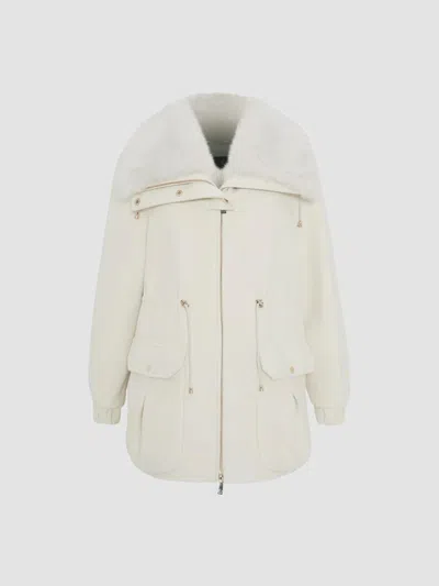 Gorski Women's Zip Coat With Detachable Lamb Collar In White