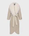 Gorski Loro Piana Wool And Cashmere Coat With Mongolian Shearling Collar In Sandbeige