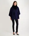 Gorski Wool Belted Cape With Fox Collar In Blue