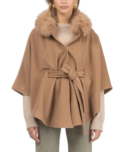 Gorski Wool Belted Cape With Lamb Collar In Brown