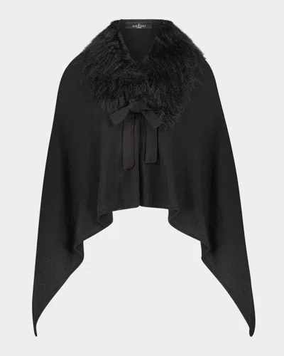 Gorski Wool-blend Poncho With Select Mongolian Lamb Collar In Black