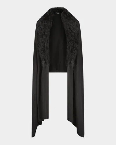Gorski Wool-blend Stole With Lamb Shearling Trim In Black