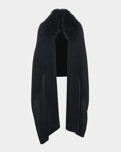 Gorski Wool-blend Stole With Select Mongolian Lamb Trim In Blue