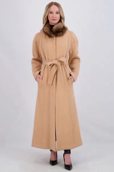 Gorski Wool Coat With Sable Collar In Beige