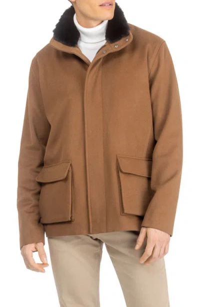 Gorski Wool Jacket With Detachable Genuine Shearling Collar In Brown
