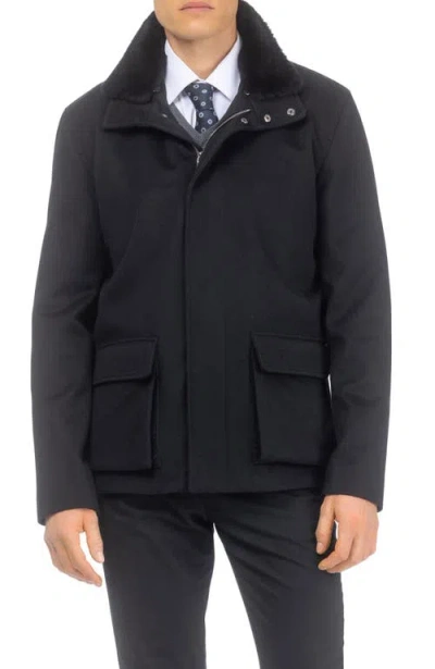 Gorski Wool Jacket With Detachable Genuine Shearling Collar In Blue