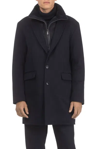 Gorski Wool Short Coat Crafted From Loro Piana With Genuine Shearling Trim In Navy/navy Pattern