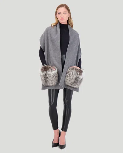 Gorski Wool Stole With Silver Fox Pockets In Grey