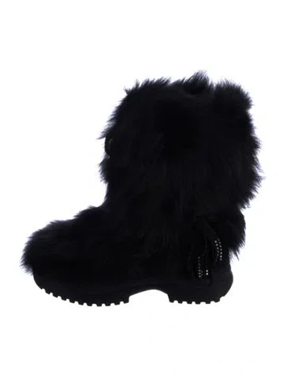 Pre-owned Gorsuch Fur Tassel Accents Lace-up Boots In Black