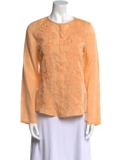 Pre-owned Gorsuch Linen Crew Neck Blouse W/ Tags In Orange
