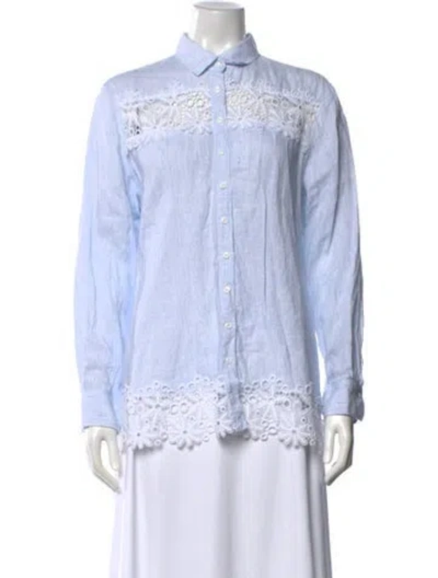 Pre-owned Gorsuch Linen Long Sleeve Button-up Top In Blue
