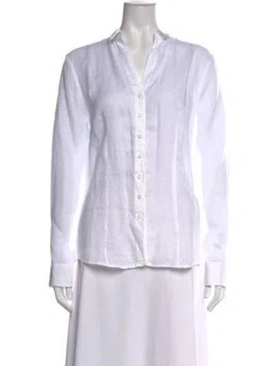 Pre-owned Gorsuch Linen Long Sleeve Button-up Top In White