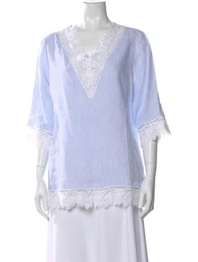 Pre-owned Gorsuch Linen V-neck Tunic In Blue