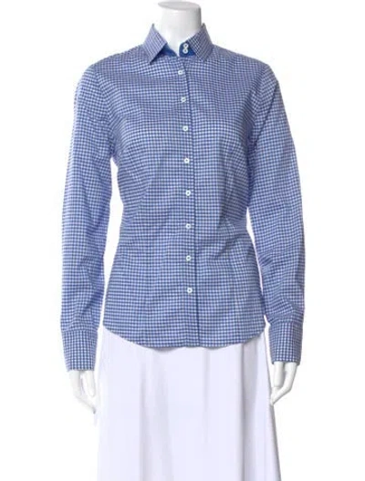 Pre-owned Gorsuch Plaid Print Long Sleeve Button-up Top In Blue