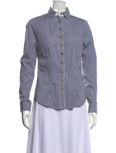 Pre-owned Gorsuch Plaid Print Long Sleeve Button-up Top In Blue