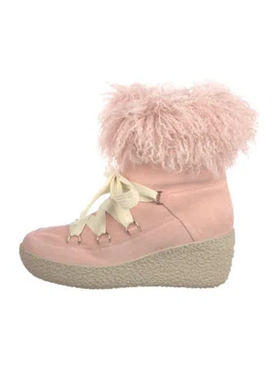 Pre-owned Gorsuch Suede Lace-up Boots In Pink