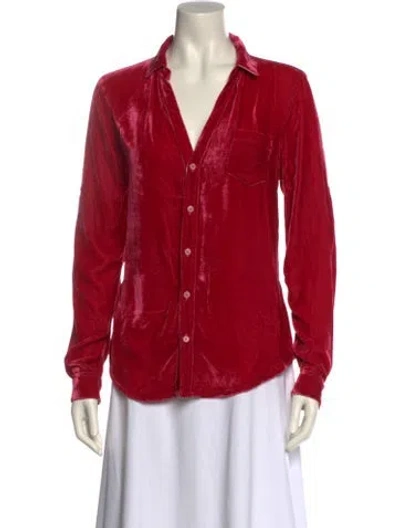 Pre-owned Gorsuch V-neck Long Sleeve Button-up Top In Red