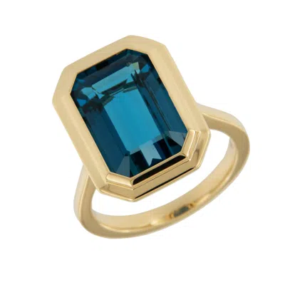 Pre-owned Goshwara 18 Karat Gold "manhattan Collection" 9.48 Ct. London Blue Topaz Ring By