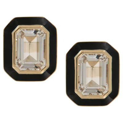 Pre-owned Goshwara 18 Karat Yellow Gold 1.50 Carat Rock Crystal Enamel Queen Earrings By
