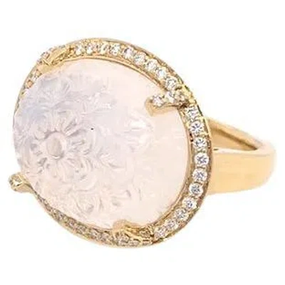 Pre-owned Goshwara 18 Karat Yellow Gold Hand Carved Moon Quartz Mogul Cut Diamond Ring