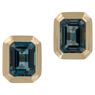 Pre-owned Goshwara 18 Karat Yellow Gold "manhattan" London Blue Topaz Earrings By