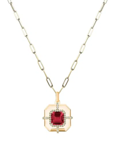 Goshwara 18k Yellow Gold Asscher-medallion Rubellite And Diamond Necklace
