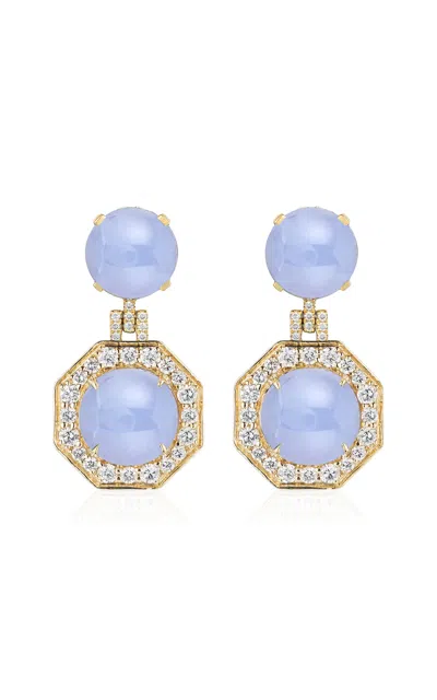Goshwara 18k Yellow Gold Blue Chalcedony Cabochon Earrings
