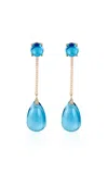 GOSHWARA 18K YELLOW GOLD BLUE TOPAZ CABOCHON DROP EARRINGS WITH DIAMONDS