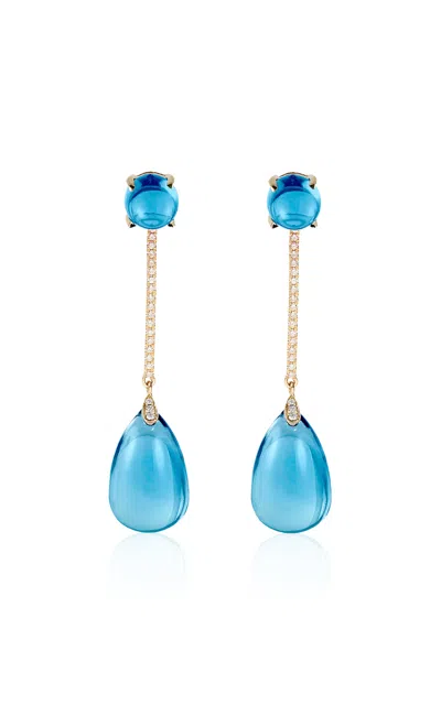 Goshwara 18k Yellow Gold Blue Topaz Cabochon Drop Earrings With Diamonds In Blue