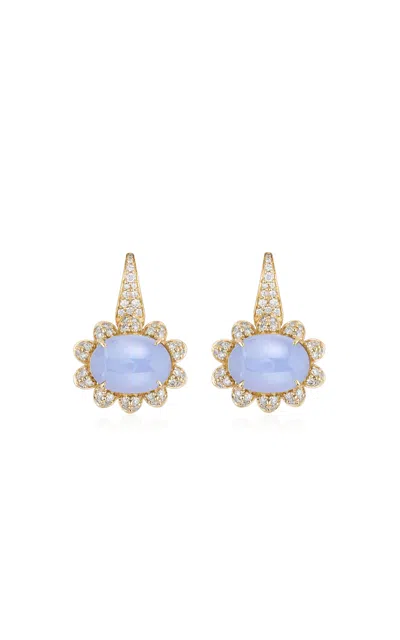 Goshwara 18k Yellow Gold; Diamond Chalcedony Oval Cabochon Earrings