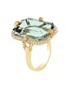 Goshwara 18k Yellow Gold Embellished Diamond And Prasiolite Ring In Gold