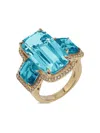 Goshwara 18k Yellow Gold Gossip Diamond Blue Topaz Rings In Blue
