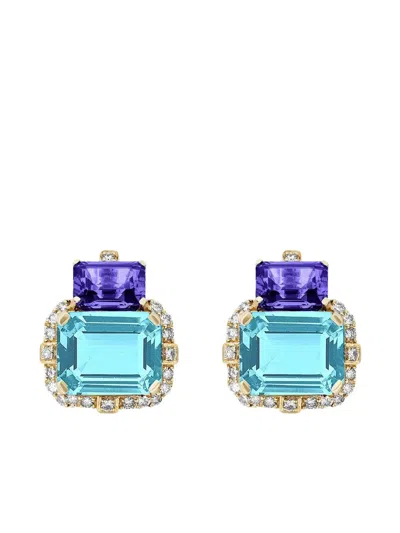 GOSHWARA 18K YELLOW GOLD GOSSIP TWO TIER MULTI-STONE EARRINGS