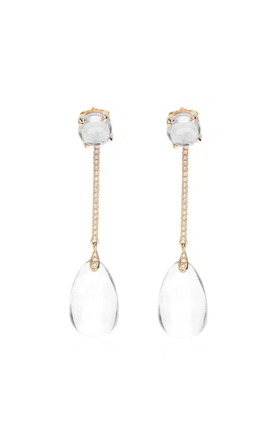 Goshwara 18k Yellow Gold Moon Quartz And Diamond Earrings In Clear