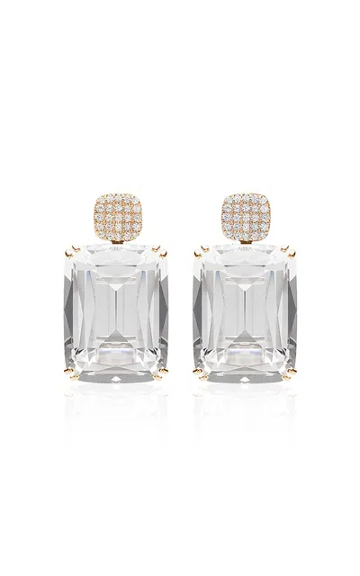 Goshwara 18k Yellow Gold Rock Crystal Cushion Cut Earrings With Diamonds In White
