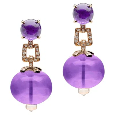 Pre-owned Goshwara Amethyst Bead And Cabochon Earrings With Diamonds In Purple