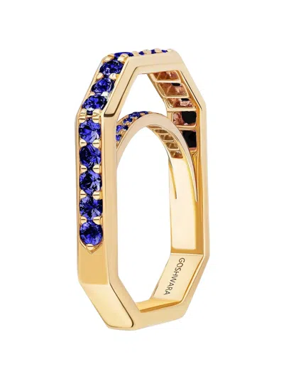 Goshwara Blue-sapphire Square Ring In Gold