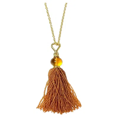 Pre-owned Goshwara Citrine Round Beads With Mandarin Garnet Round Beads Tassel Necklace In Multi