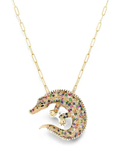 Goshwara Crocodile Sapphire And Onyx Pendant-brooch Necklace In Multi