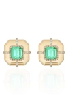 Goshwara Women's Emerald & Diamond 18k Gold Asscher Stud Earrings In Green
