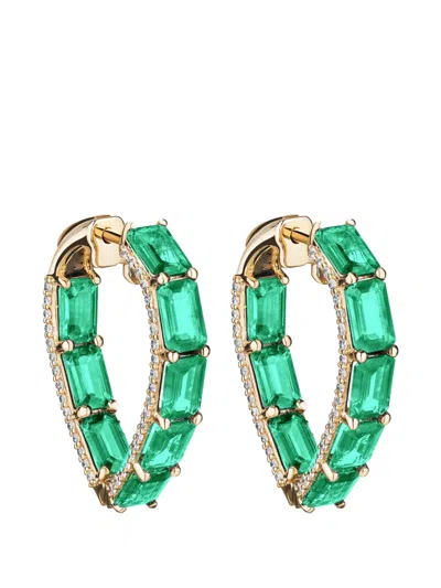 Goshwara Diamond Emerald Heart Hoop Earrings In Green