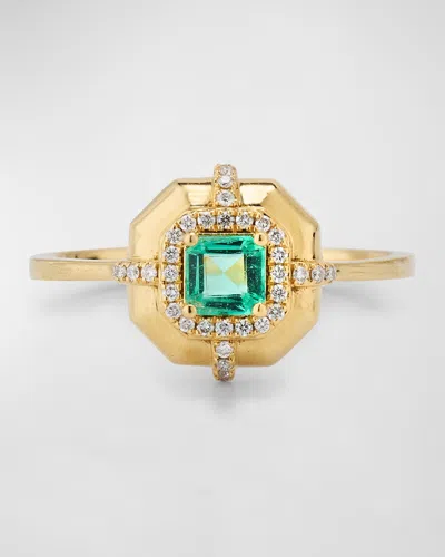 Goshwara G-classics' 4mm Asscher Cut Emerald Ring With Diamonds In 18k Yellow Gold