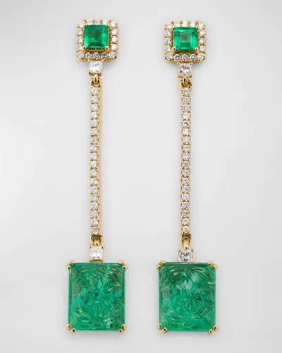 Goshwara G-one 18k Yellow Gold Emerald & Diamond Earrings