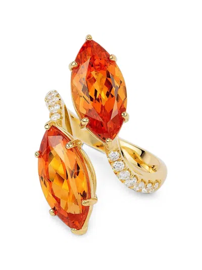Goshwara Garnet And Diamond Twin Ring In Gold