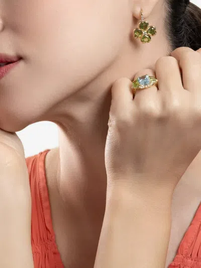 Goshwara G-one Clover Diamond And Peridot Earrings In Gold