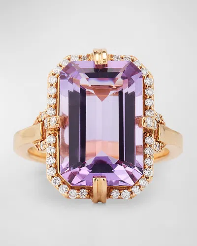 Goshwara Gossip 10x15mm Emerald Cut Lavender Amethyst Ring With Diamonds In 18k Pink Gold In Purple