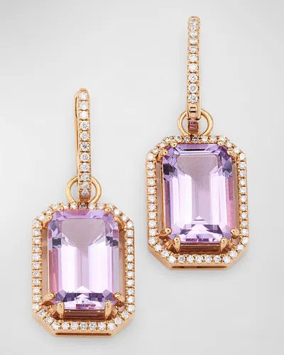 Goshwara Gossip 12x8mm Emerald Cut Lavender Amethyst And Diamond Earrings In 18k Pink Gold In Purple